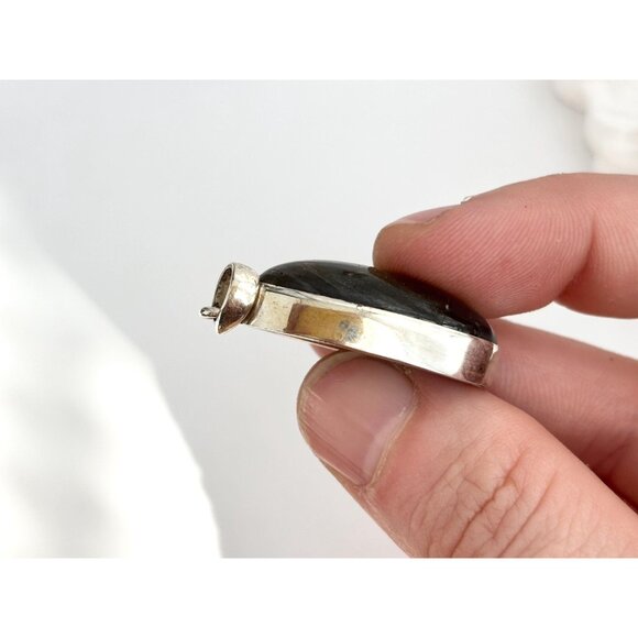 Labradorite XL Gemstone Bezel Set Sterling Silver 925 Vintage Statement Pendant - Picture 6 of 10